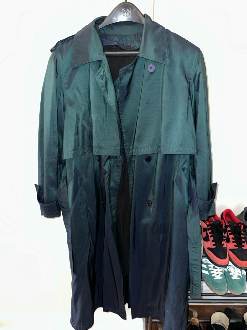 Worthington Iridescent Green Blue Black Trench Coat Size